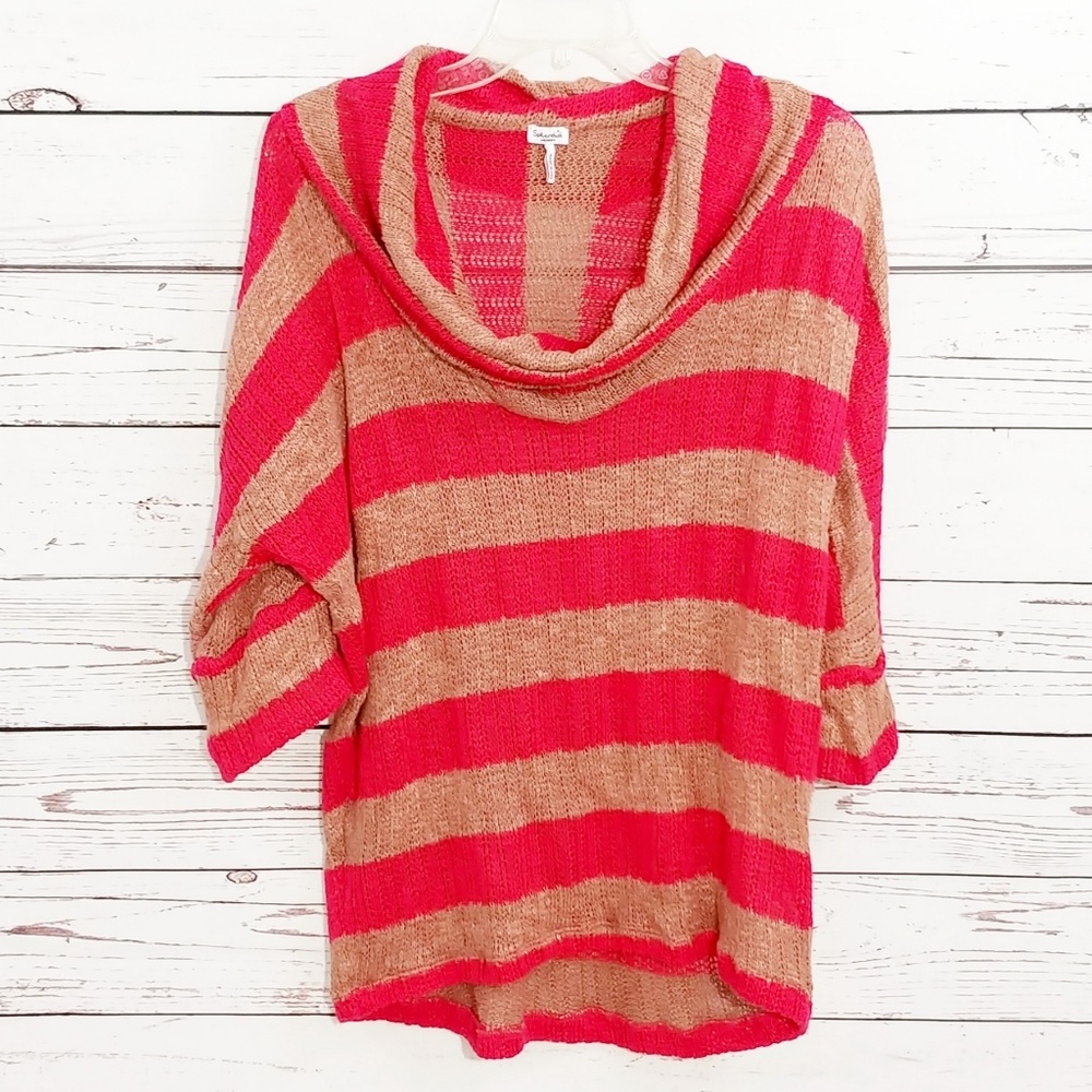 Splendid red and tan striped cowl neck sweater TB3 - Picture 3 of 4
